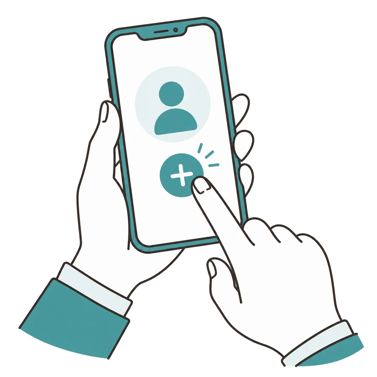 スマートフォンで友だち追加をする手元のイラスト