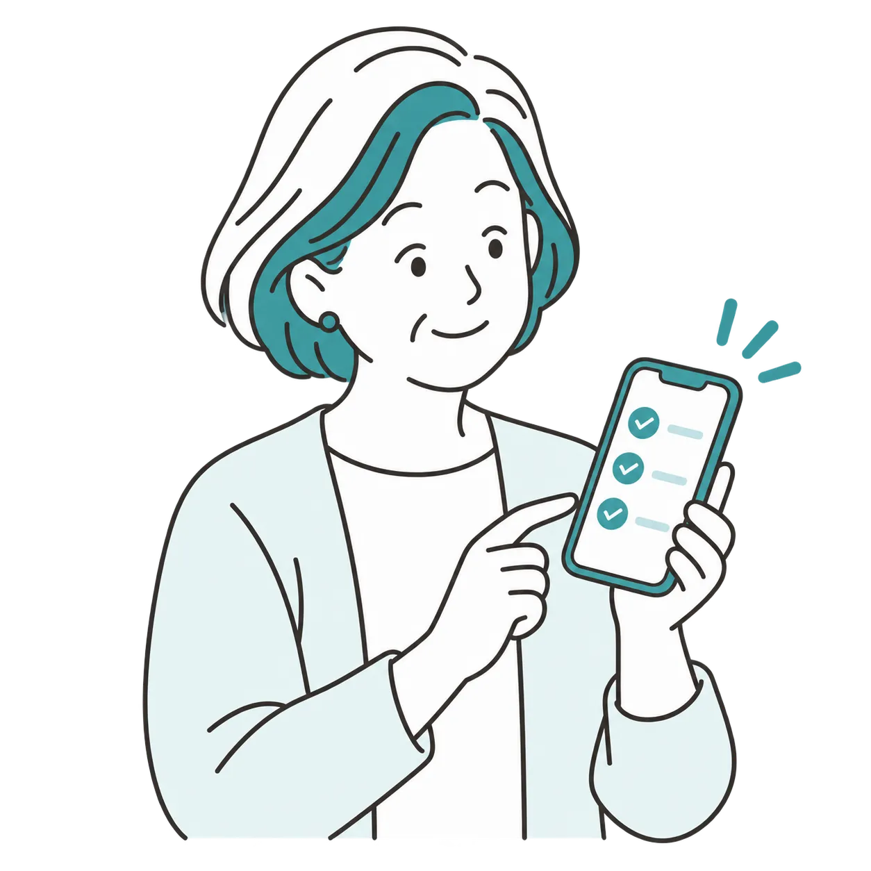 チェックリストを見てほっとする人物のイラスト
